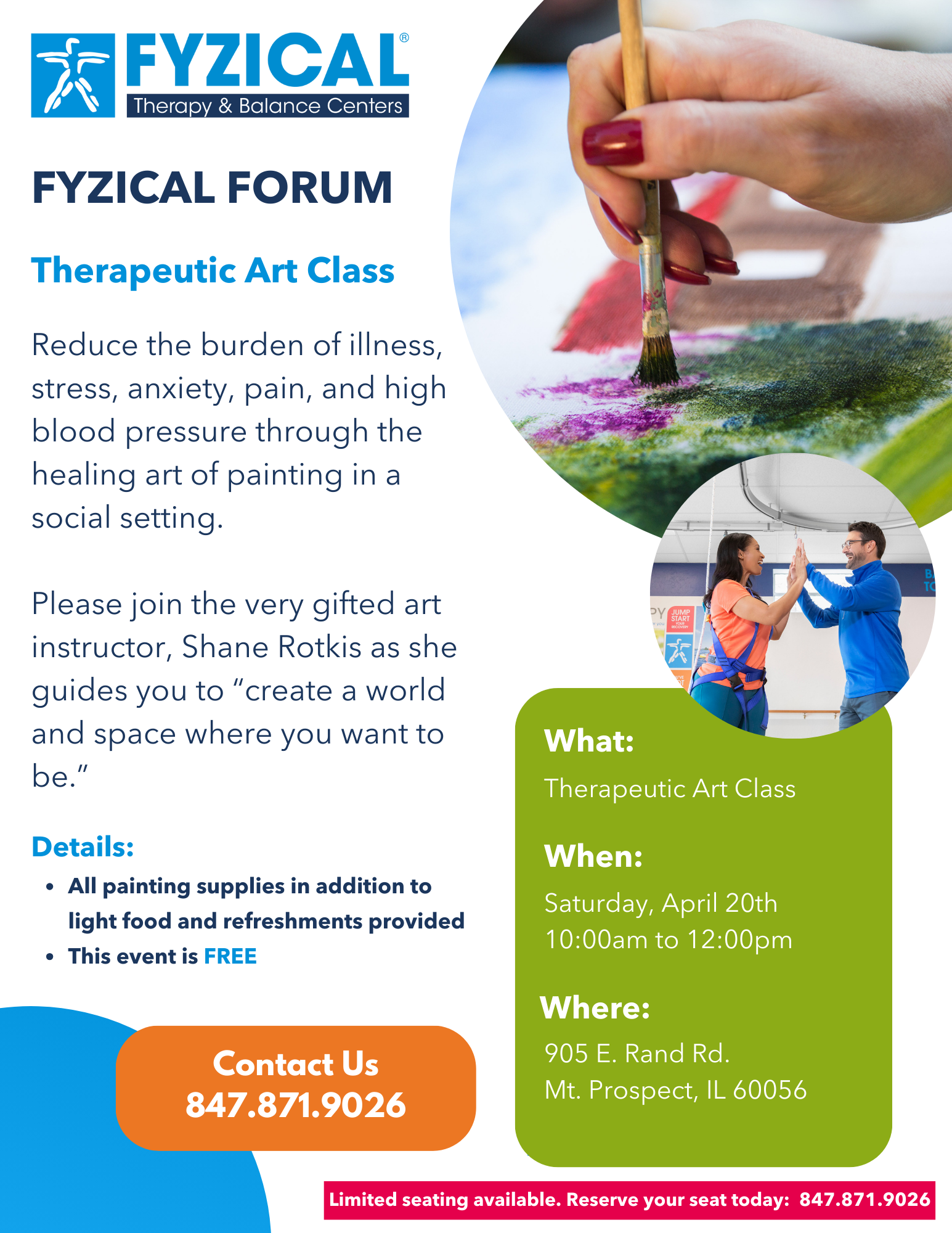 Reduce the burden of illness, stress, anxiety, pain, and high blood pressure through the healing art of painting in a social setting.