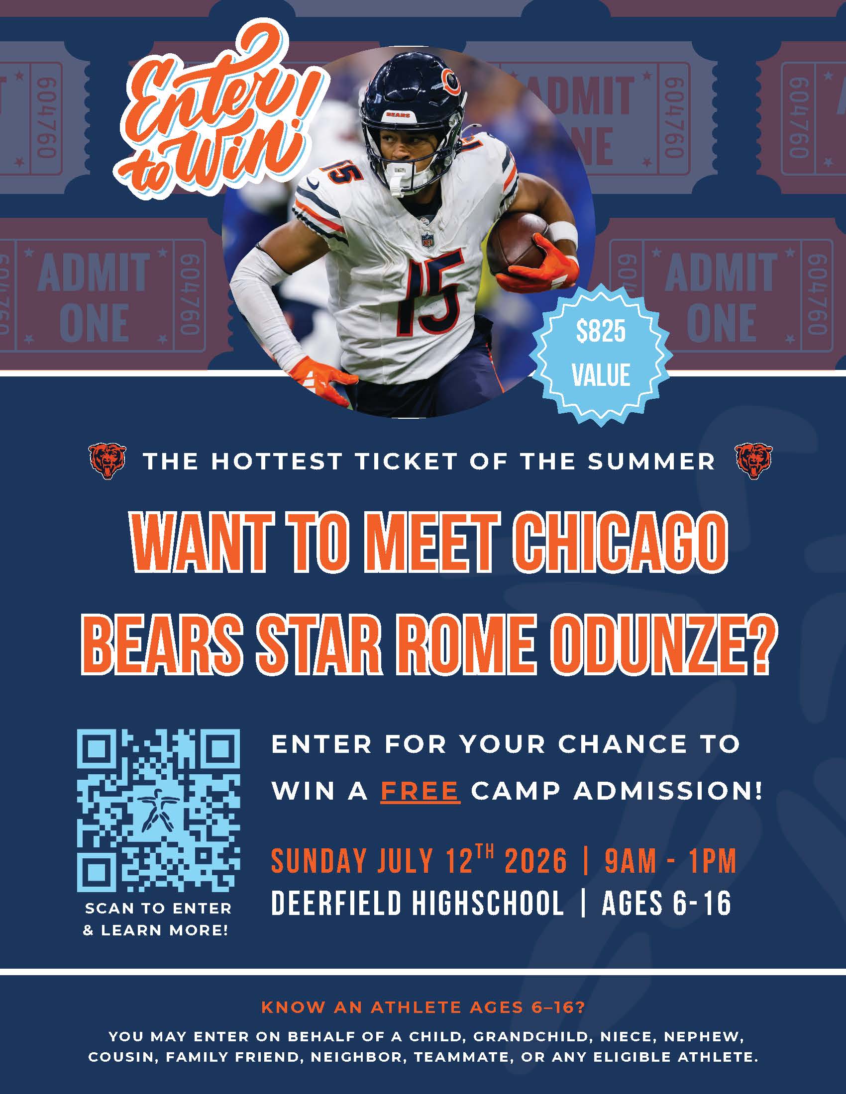 Flyer for Rome Odunze Raffle July 2026